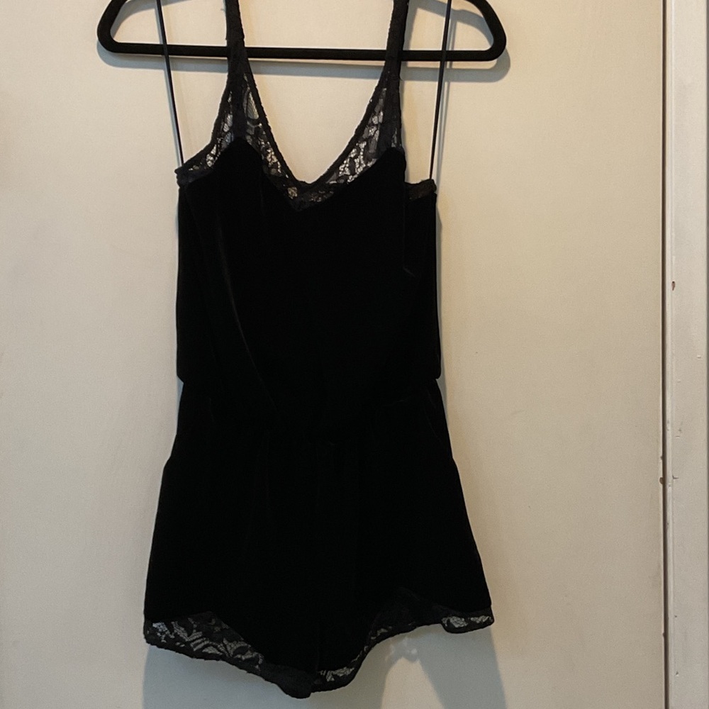Guess Black Velvet Lace-Trim Romper